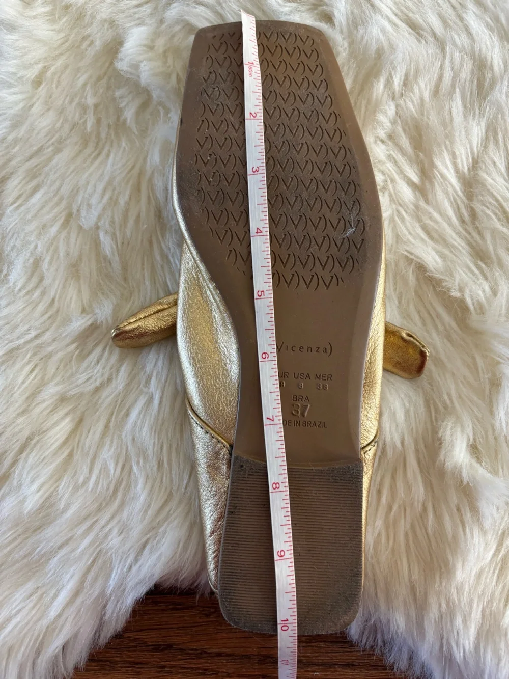 Vicenza Anthropologie Gold Metallic Square Toe Bow Mary Jane Ballet Flats Size 8